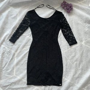 Guess black lace scoop back 3/4 sleeve dress zip